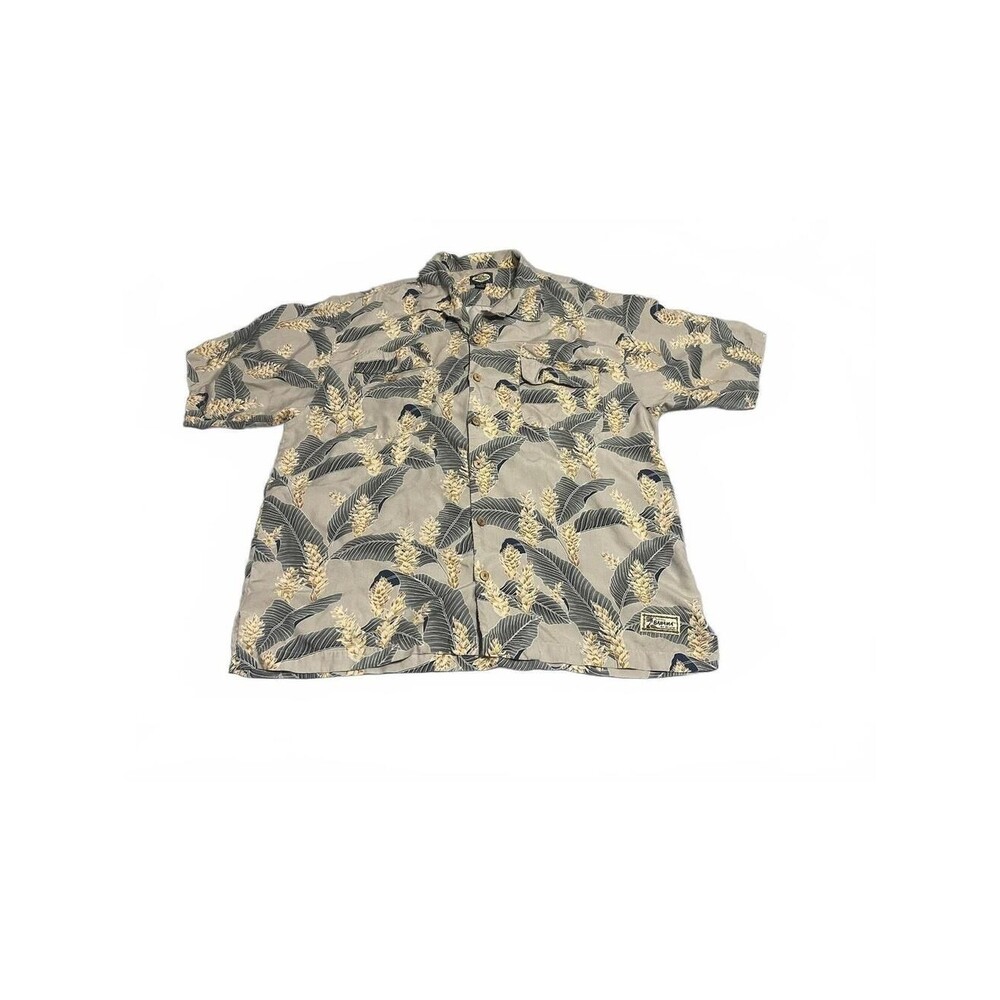 Tommy Bahama Vintage Floral Leaf Print Button Down Hawaiian Camp Shirt Medium